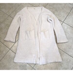 POL Blush Shearling Mid Length Cardigan Sz L Sweater Boho Festival Preppy Pocket